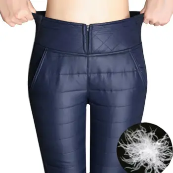 

New Women Winter Warm Pants Windproof Down Stitching Slim Fit Trousers Plus Size