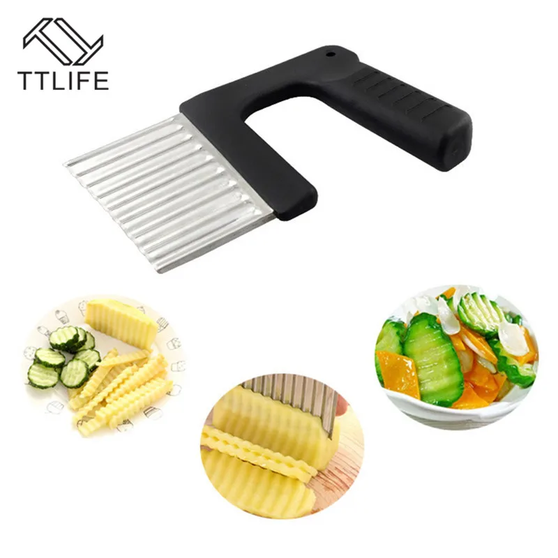 

TTLIFE Potato Chips Slicer Wavy Cutter Stainless Steel Knife For Potato Vegetable Cutting French Fries Kitchen Gadgets