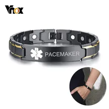 Vnox PACEMAKER Mens Medical Alert ID Bracelets Black Stainless Steel Pain Relief Energy Emergency Reminder Personalized Jewelry