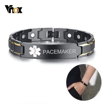 

Vnox PACEMAKER Mens Medical Alert ID Bracelets Black Stainless Steel Pain Relief Energy Emergency Reminder Personalized Jewelry