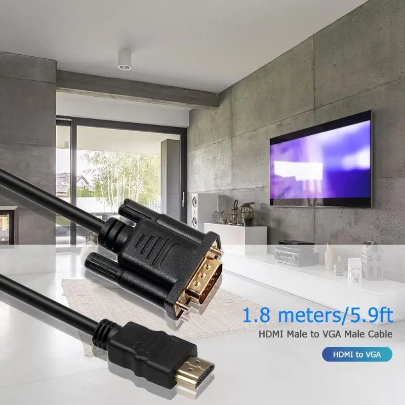 1,8 m 6ft 1080P HDMI штекер к VGA HD15 Мужской видео конвертер Кабель-адаптер
