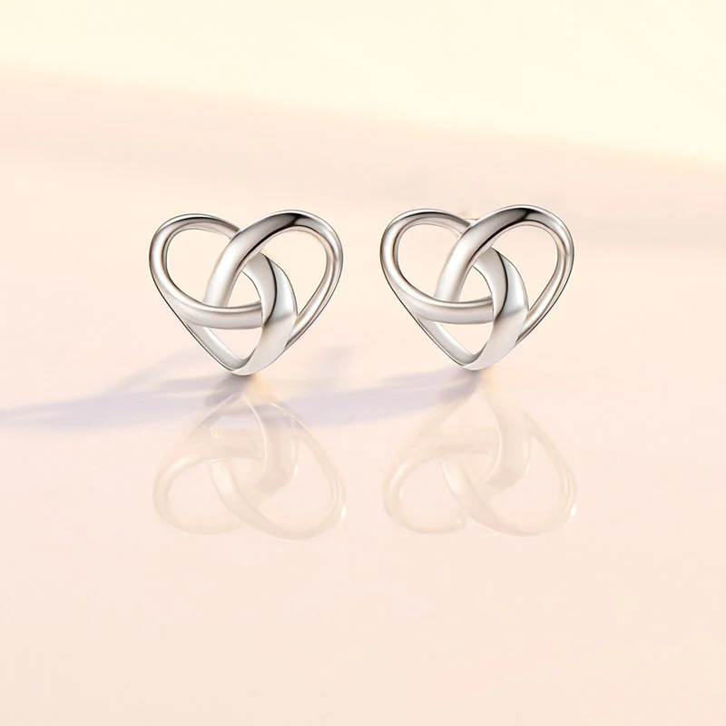 

KAROPEL 925 Silver Female Small Heart Style Stud Earrings Vintage Silver Color Jewelry Double Sided Wedding Earrings for Women