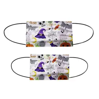 

50pcs Adult Disposable Face Mask Halloween Design Print 3 Layer Ply Filter Mouth Breathable Protective Masks Mascarilla Masque