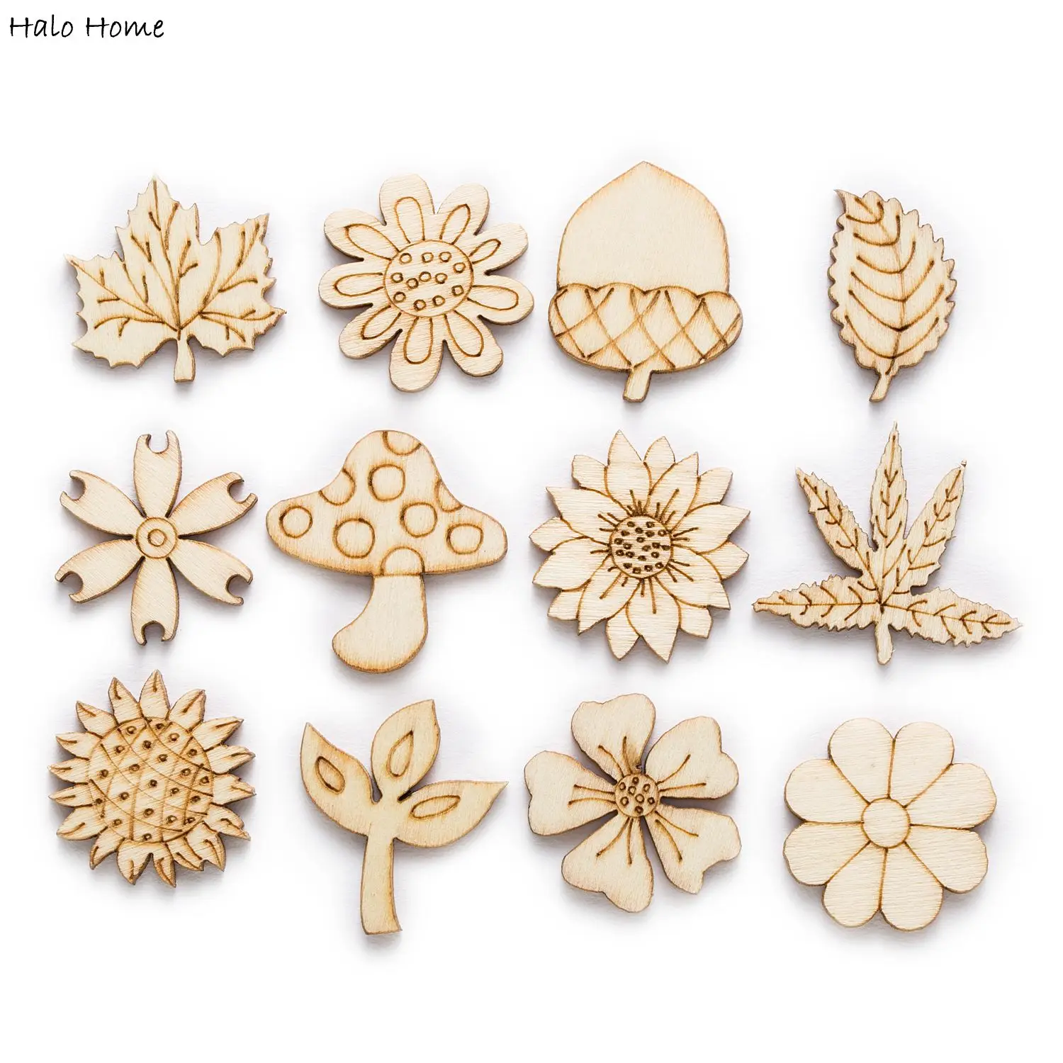 

30pcs Wooden Chips Plant Theme Theme buttons Sewing Hanging Ornaments Scrapbook Crafts Home Painting Decor Accessories 20-30mm