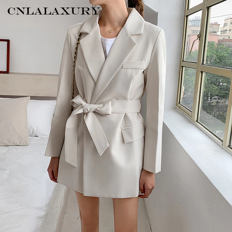 Spring Autumn Women solid Office Lady Blazer Bow Sashes Split Sleeve Jackets Elegant Work Blazers Feminino coat plus size