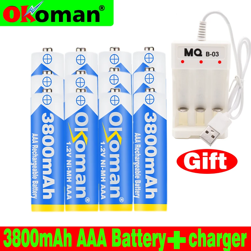 Original high capacity AAA 1.2V 3800mAh Rechargeable NiHM Battery Charging times or 1200 times
