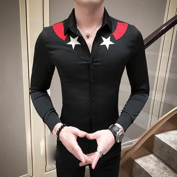 

Shirts Men Dress 2020 Casual Geometric Pattern Long Sleeve Slim Fit Business Formal Shirts For Men Camisa Social Black Shirt