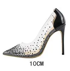black 10cm BONJEAN; пикантные туфли из прозрачного ПВХ в стиле пэчворк на высоком каблуке; вечерние туфли с острым носком, украшенные стразами; свадебные туфли на каблуке 12 см; модельные туфли - Цвет: black 10cm