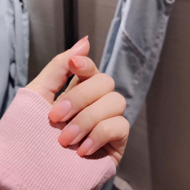 Women Pure Color Fashion Fake Nail Girls Sweet Pink Frosted Matte Wearable Fake Nails Square Head Nail Art Tips TN