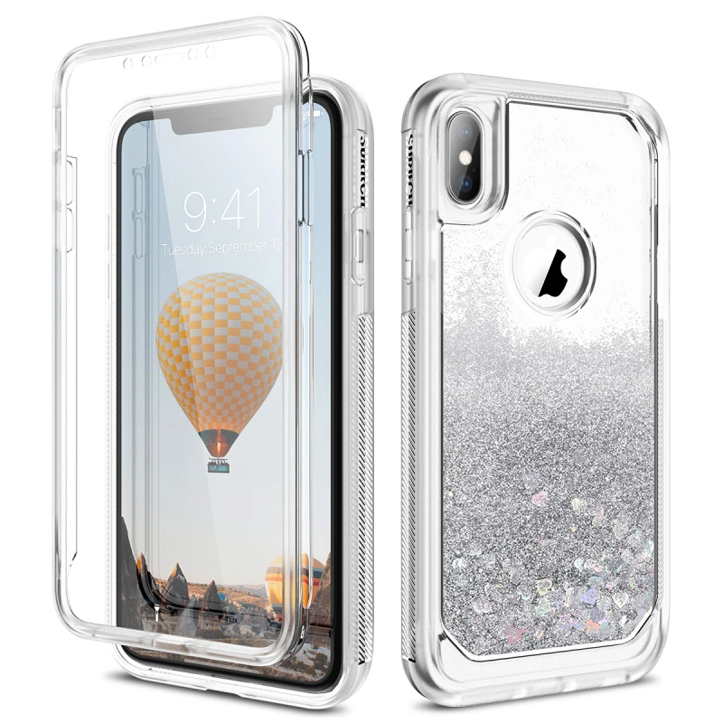 

Quicksand Liquid Hard Case For iphone 8 7 Plus X Xs Max capa For iPhone XR Case built in screen 360 protect Glitter Bling funda
