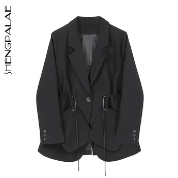 

SHENGPALAE 2020 New Fashion Autumn Blazer Women Drawstring Removable Pockets Blazer Feminino High Street Jacket A215