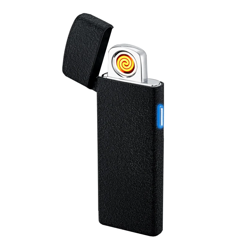 Lufun USB перезаряжаемая электронная плазменная Зажигалка ультратонкая двухсторонняя нагревательная проволока Беспламенное ветрозащитное импульсное прикуриватель - Цвет: Matte Black