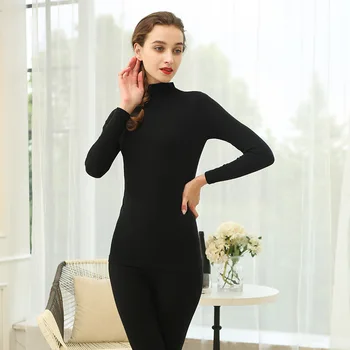 

New winter cotton middle-neck seamless body underwear autumn clothes long-length pants suit ladies ondergoed thermal underwear