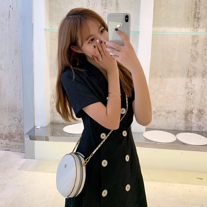 

Double breasted solid color dress summer new style suit collar A-line dress sweet beauty dress women