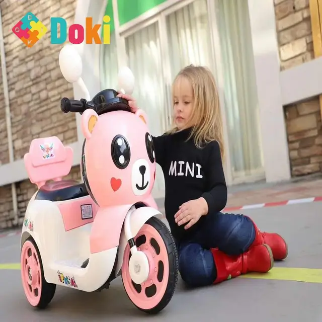Doki Toy 2021 New Electric Motorcycle Tricycle Bear Children Toy Car Can Mount 1-3-4-5 Years Old 1