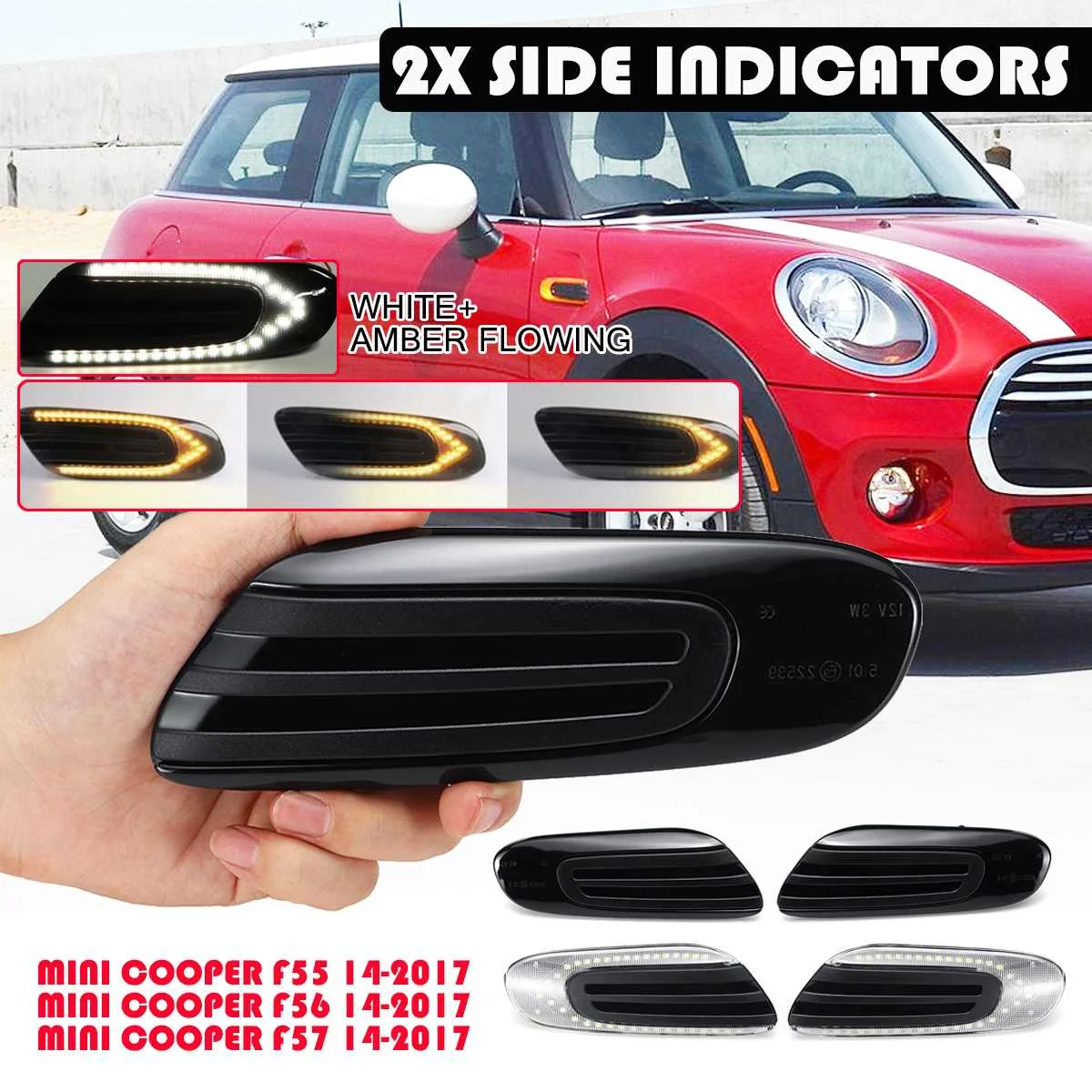 

2pcs White & Yellow Flowing Turn Signal Light Dynamic LED Side Marker Light 12v Side Repeater Lamp for MINI COOPER F55 F56 F57