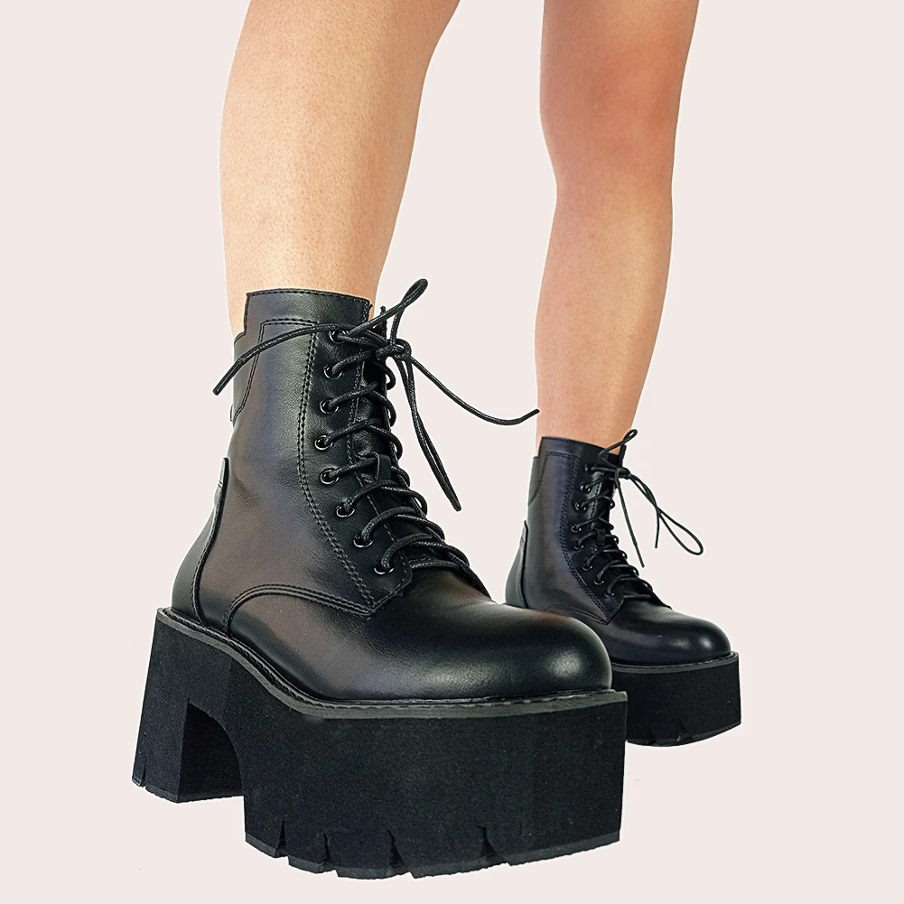 

Ботильоны LapoLaka женские с круглым носком, модные ботинки на платформе и квадратном каблуке, мотоботы с металлическим украшением