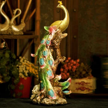 

42CM RESIN PHOENIX FIGURINE GOLDEN COLORFUL BIRD OF WONDER STATUE SCULPTURE ORNAMENT HOME OFFICE DECOR