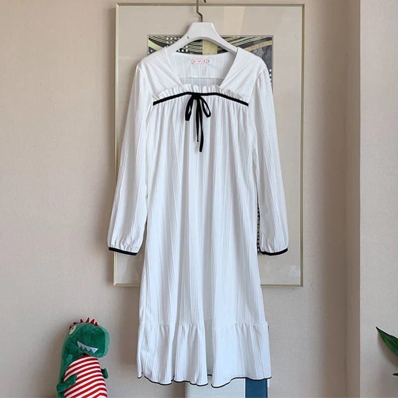 Nightdress women autumn and winter pajamas pure cotton long-sleeved love new sweet home service sleepwear