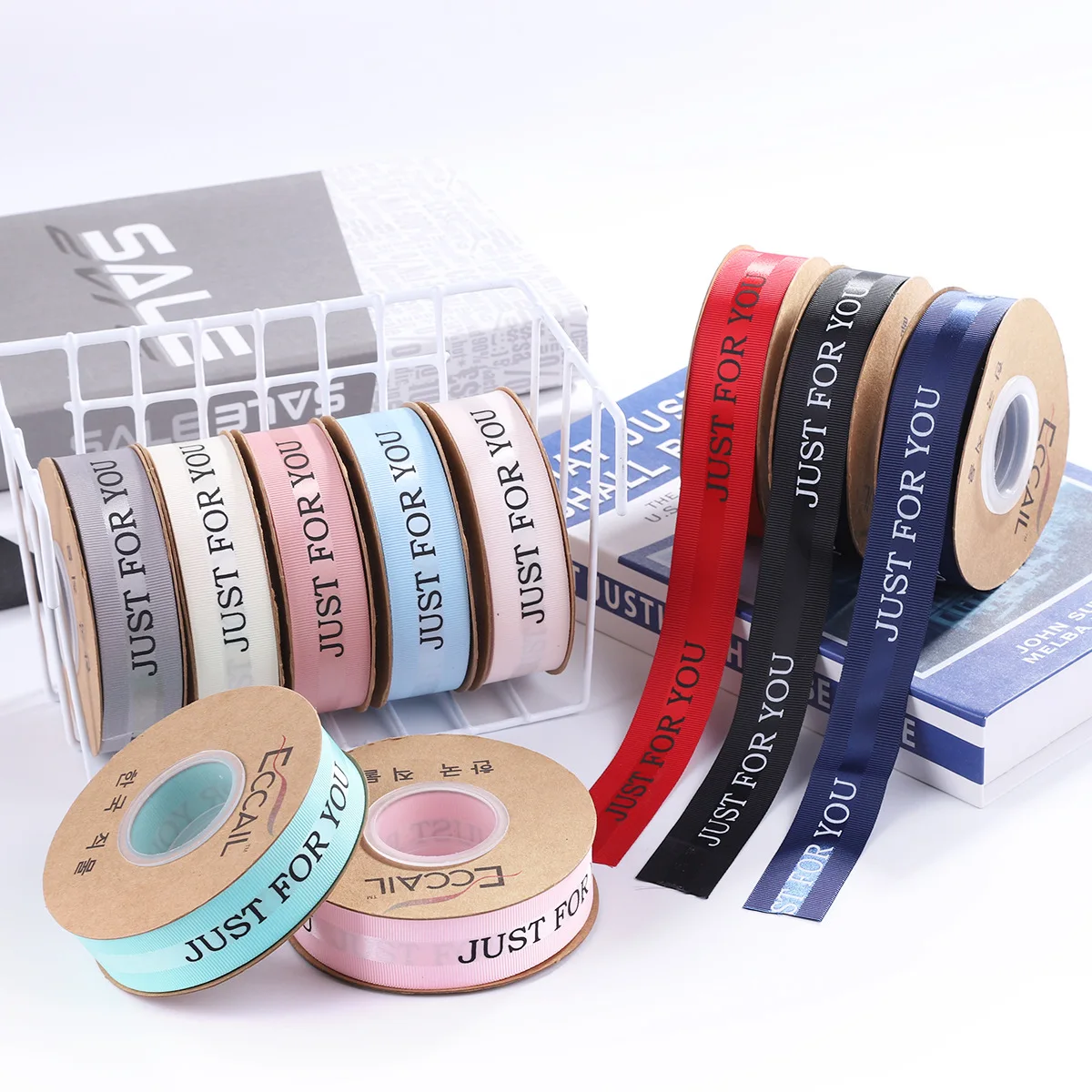 

10Yards 25mm Romantic Gift Packaging Belt Printed "Just For You" Design Ribbon Tapes For Wedding Christmas Decoration