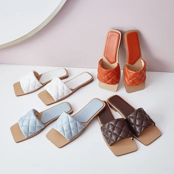 

2020 summer flats Women slippers Mules 2020 Spring Summer Working Basic Shoes Woman white blue brown orange