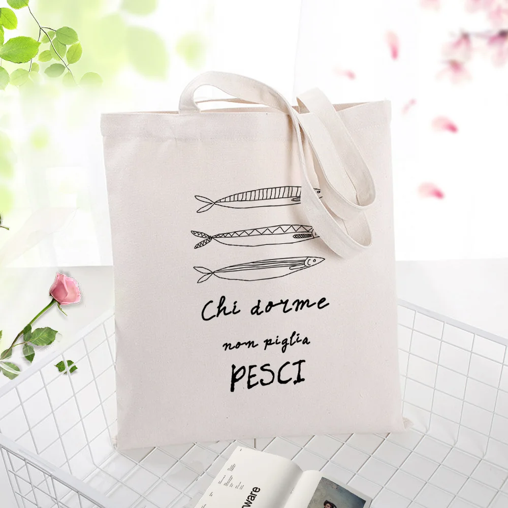 ITALY007 Итальянский элемент хозяйственная сумка ежедневного использования текст DIY печать логотипа Холщовая Сумка Эко сумка многоразовая утилизация сумка - Цвет: ITALY007