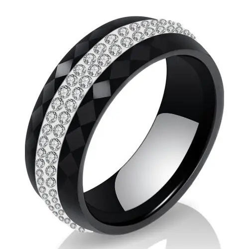 Black ring Новое дизайнерское романтическое прозрачное черное керамическое кольцо с прозрачными кристаллами, модные ювелирные изделия, роскошные 8 мм белые керамические кольца для женщин - Цвет основного камня: Black ring