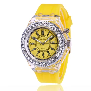 

Geneva Luminous Seven Color Crystal LED Watch Men's And Women's-Style COUPLE'S Silicone Shining Watch