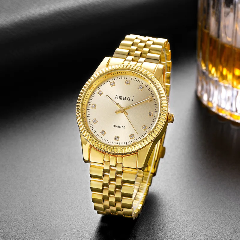 

2020 casual fashion business luxury luxury gold men's quartz stainless steel bracelet with diamonds luminous watch waterproof
