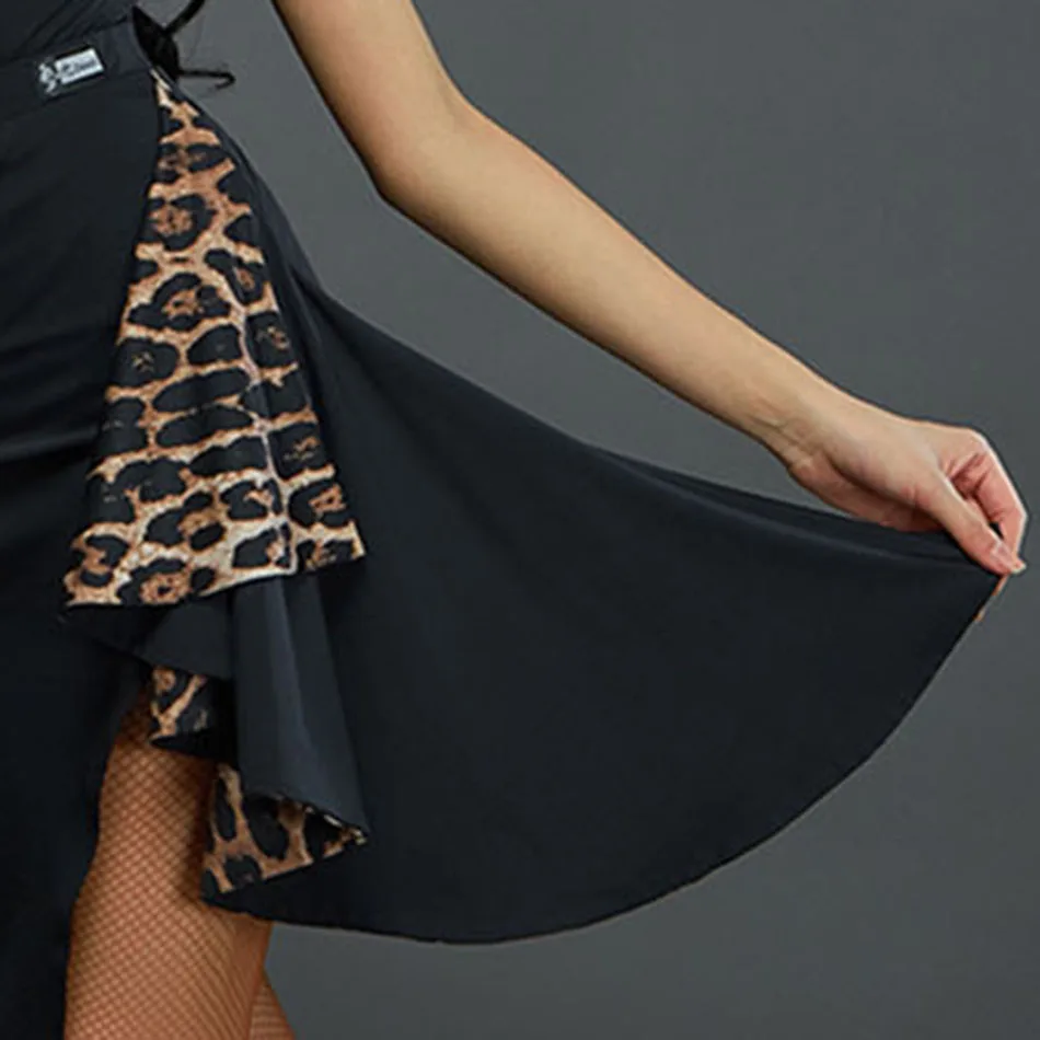 Women Leopard Latin Dance Skirt for Ballroom Samba Tango Chacha Belly Dancing Performance