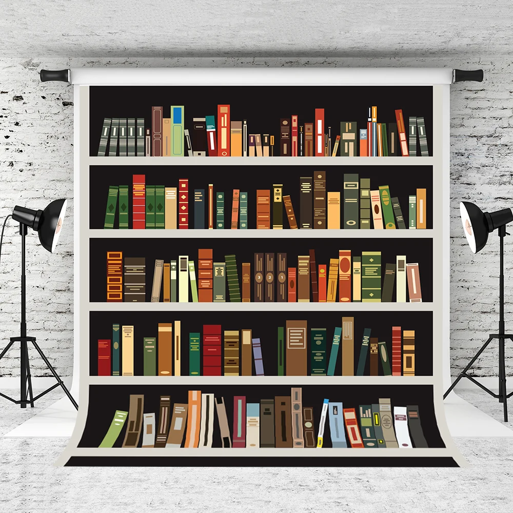 Vinylbds Cartoon Bookshelf Photo Background Wallpaper Backdrop For