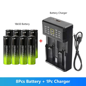 

8Pcs 3.7V 5800mAh 18650 Battery Rechargeable 18650 Li-ion Lithium Battery With Charger For Powerbank Led Torch Headlamp Laptop