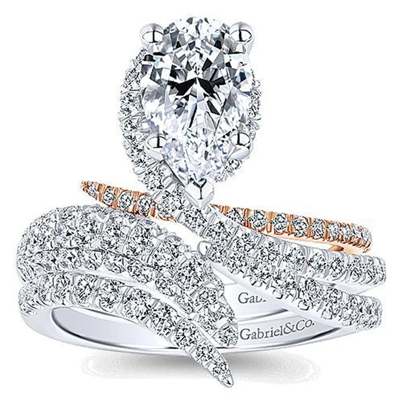 Обручальное кольцо для женщин двухцветный цветок горный хрусталь обручальные кольца капли воды грушевидные кольца 2020 новое поступление