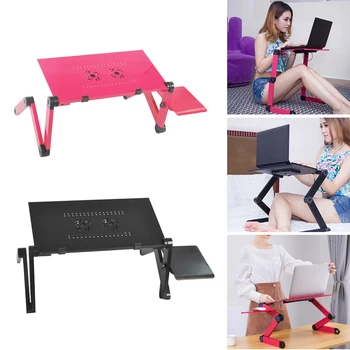

Adjustable Aluminum Laptop Desk Portable TV Bed Lapdesk Tray PC Table Stand Notebook Table Desk Stand With Mouse Pad Cooling Fan