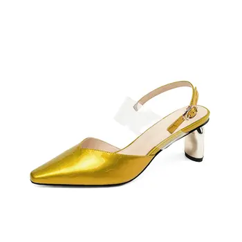 

Genuine Leather Women's Sandals Buckle Fashion Elegant Party Shoes High Strange Style Sandals Size33-43