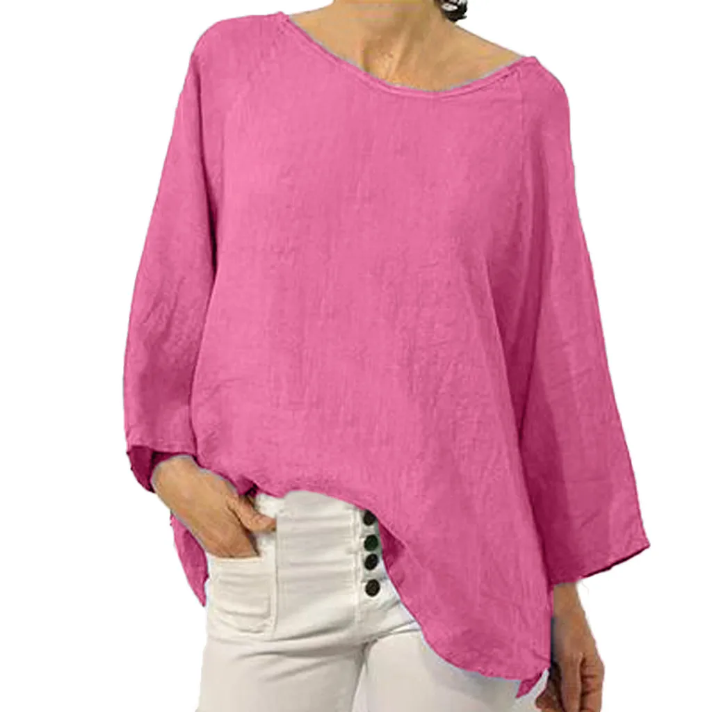 Casual Tops Plus Size Women's Summer Fashion Solid Color Cotton And Linen Split Personality Top Autumn Long Sleeve Blouse | Женская