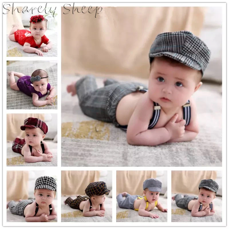 Yissone Newborn Photography Props Knitted Mohair Jumpsuit Hat Calf Toy Set for Baby Boys and Girls Baby Boy Girl Photo Props Outfits 