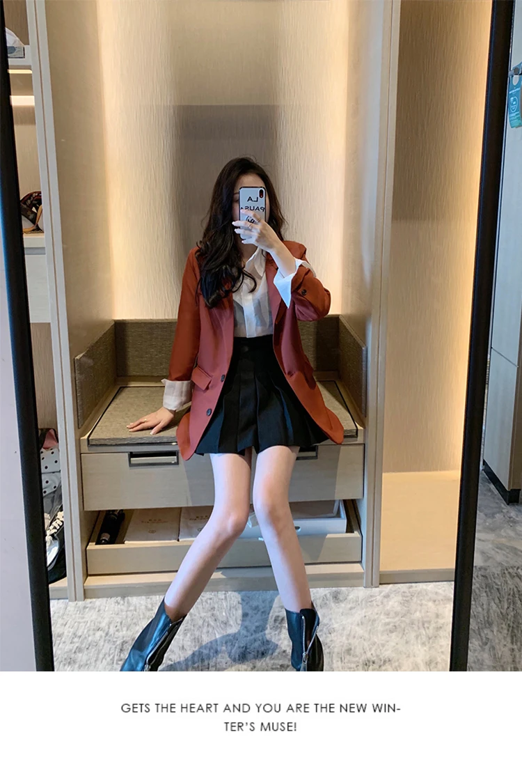 A273# осеннее и зимнее женское платье Элегантное универсальное пальто+ прозрачная рубашка+ черная юбка