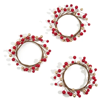 

3Pcs Candle Rings for Pillars,Red and Gold, Small Wreaths for Christmas,Rustic Wedding Centerpiece or Table Decoration