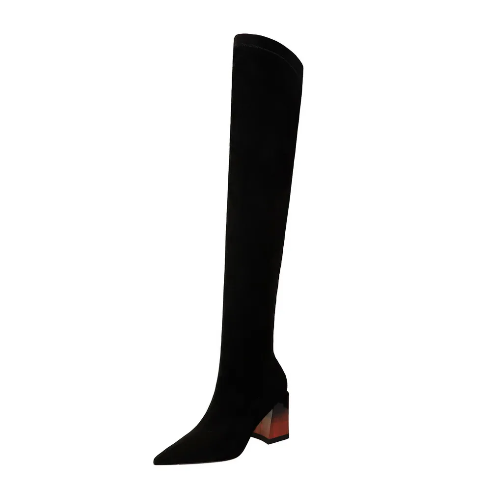 Новые черные пикантные сапоги зимние сапоги до бедра Женские Сапоги выше колена на высоком каблуке ботинки с высоким голенищем Модная женская обувь G0145