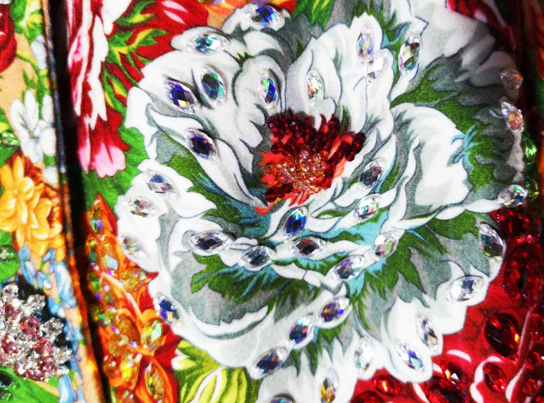 Qian Han Zi/Модный комплект из двух предметов, женское жаккардовое платье без рукавов на бретелях+ роскошный зимний теплый шерстяной костюм с отделкой кристаллами и бисером
