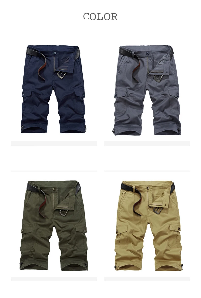 JEEP SPIRIT Cargo короткие мужские летние мужские короткие Masculino с несколькими карманами средней талии до колена Короткие hombre Без ремня