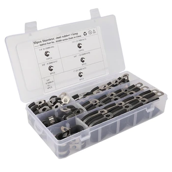 

Cable Clamps Assortment Kit 50 Pcs Stainless Steel Rubber Cushion Pipe Clamps Assorted in 5 Size 1 Inch 3/4 Inch 3/8 Inch 1/2 In