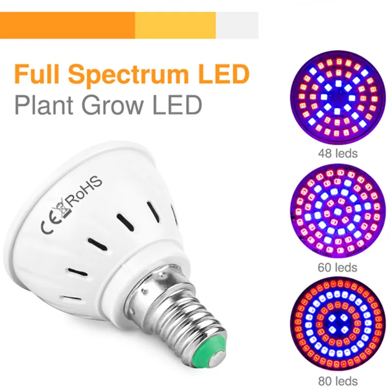 LED Grow Lamp Full Spectrum LED Plant Growth Lamp Indoor Lighting Grow Lights Bulb for Plants E27 E14 GU10 MR16 B22 220V grow light