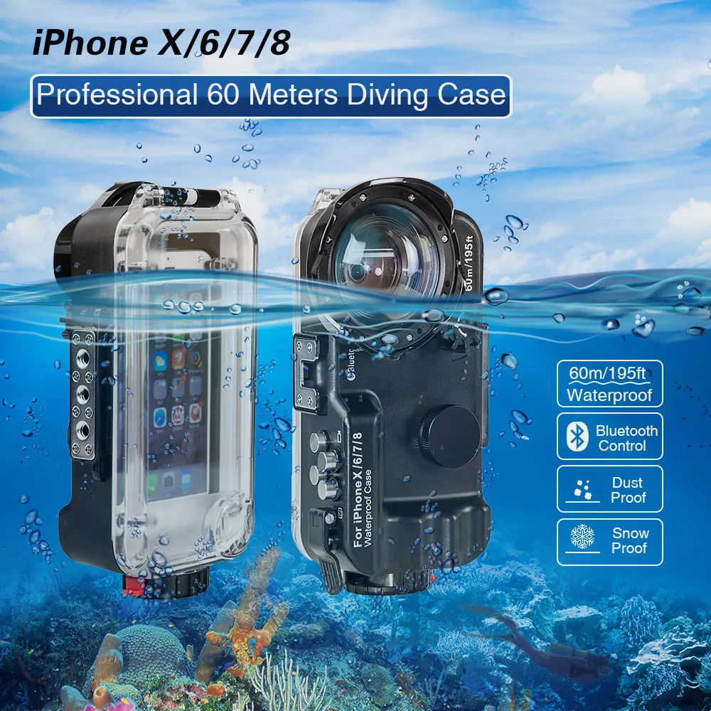 

Bluetooth Control Waterproof Case For iPhone 6/7/8/X Cover 60m/195ft Diving Surfing Swimming Underwater Protective Housing