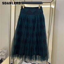 Зимняя женская юбка, новая французская темпераментная элегантная клетчатая юбка с геометрическим рисунком и высокой талией, плиссированная сетчатая юбка, женские юбки