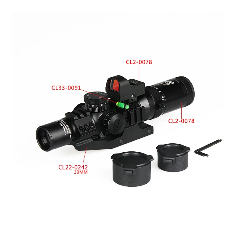Canis Latrans 1-4x24 IRF прицел + 2MOA 1X мини Красный точка зрения пузырьковый уровень 30 мм