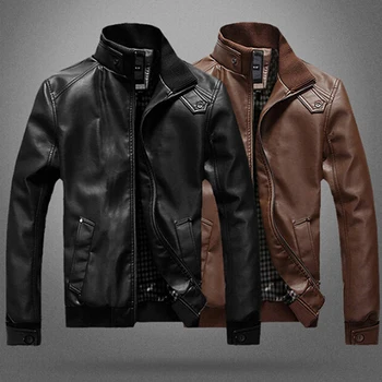 

2019 Motorcycle Jackets Men Black Coffee Leather Jacket Spring Autumn Mens Stand Collar Zipper Fashion Slim Jackets Semir