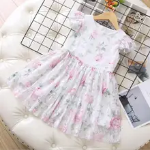 Летние модные платья принцессы с принтом для девочек, детские вечерние платья феи, 6 шт./партия