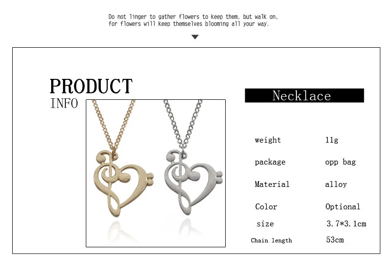Trendy Music Necklace Heart Pendant Treble and Bass Clef